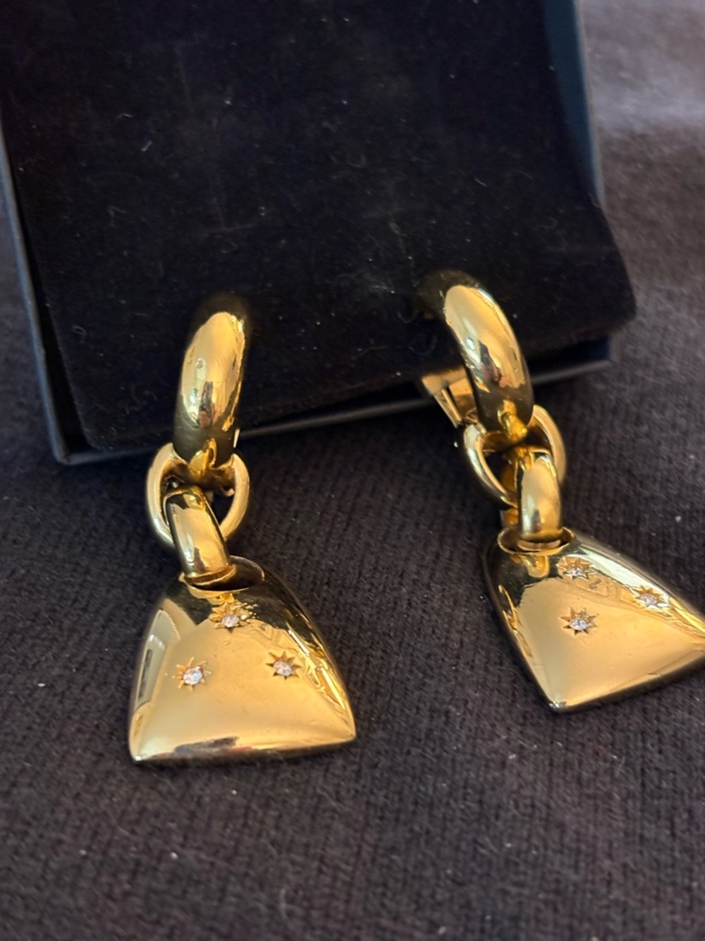 Gold-Tone Drop Earrings with Star Accent Stones Vintage